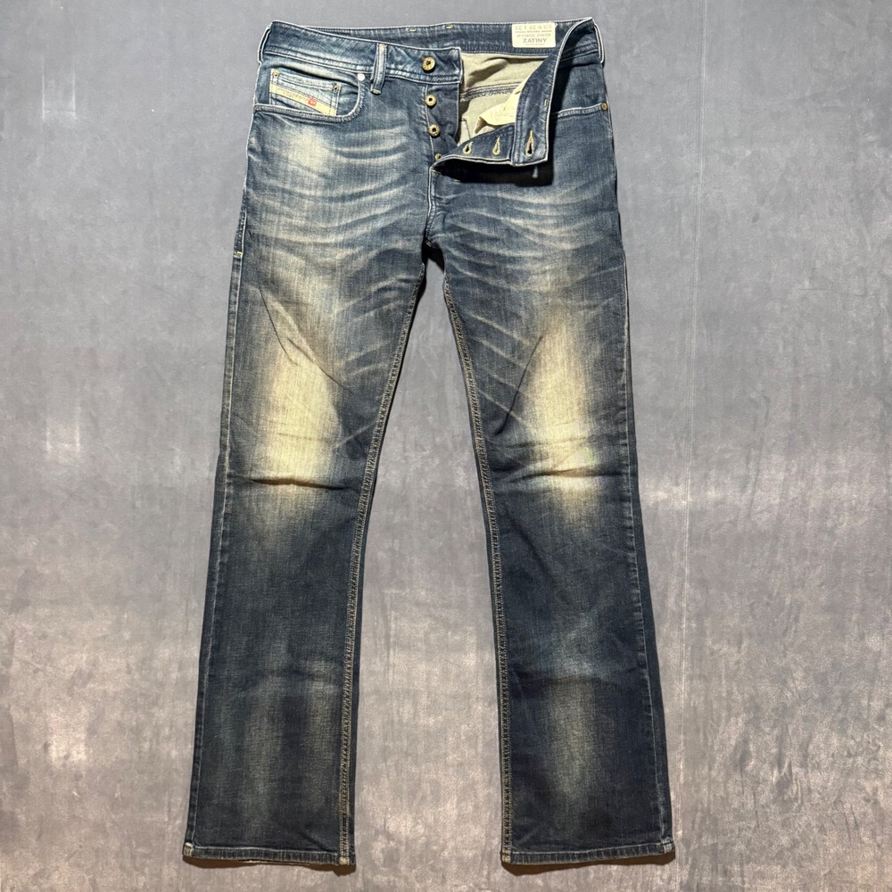 Diesel Zatiny Jeans Mens 29x32 Bootcut Blue Muddy Wash Whiskered Stretch 0802C